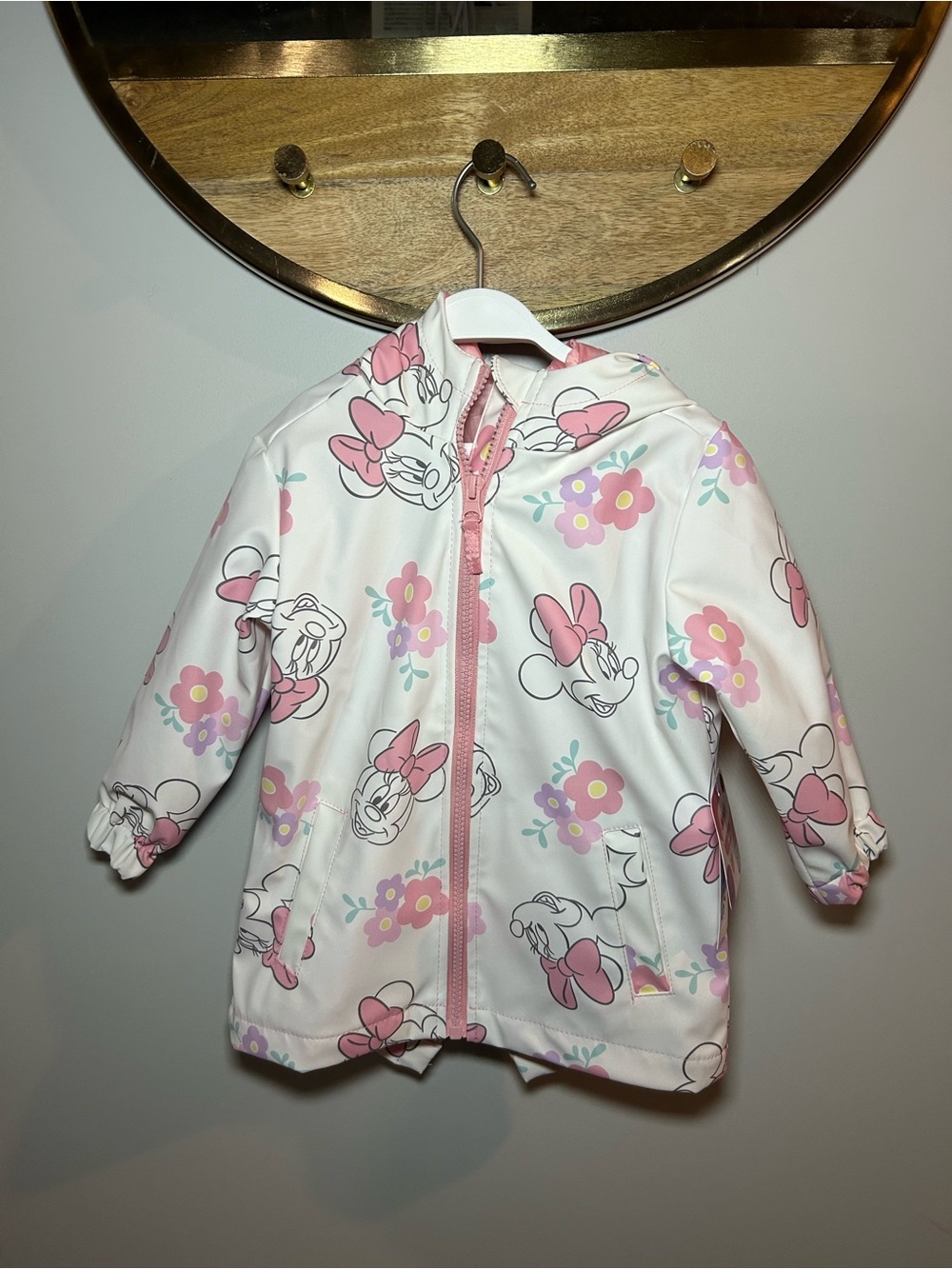 Carter's White and Pink Minnie Mouse Floral Swim Rashguard with Hood